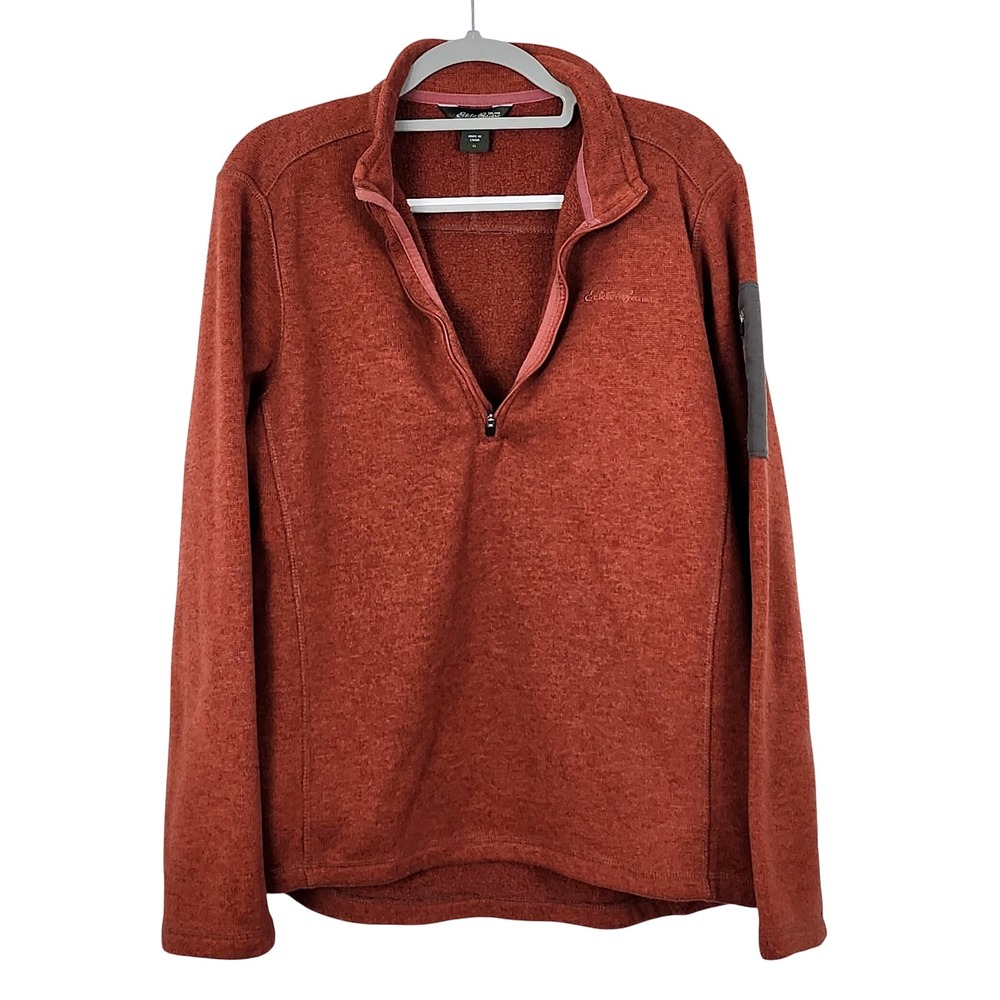 Eddie Bauer Fleece 1/4 Zip Pullover Sweatshirt Mens XL Rust Orange Patch Pocket‎